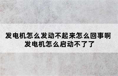 发电机怎么发动不起来怎么回事啊 发电机怎么启动不了了